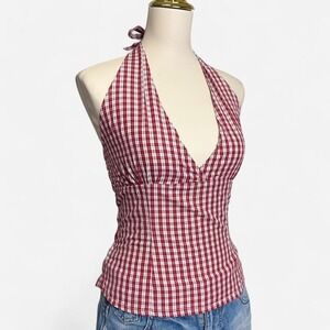 Red gingham upcycled halter top Y2K size xs / small